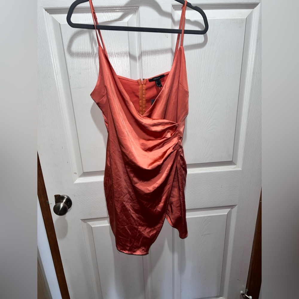 Forever 21 Orange Ruched Asymmetrical Slip Dress